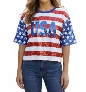 NEW MAINSTRIP women's fourth of july usa top in red/white/blue